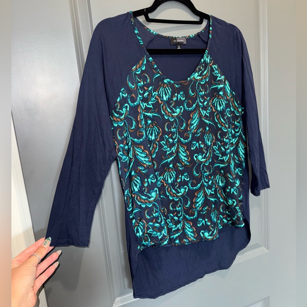 The Limited Navy and Teal Floral Blouse